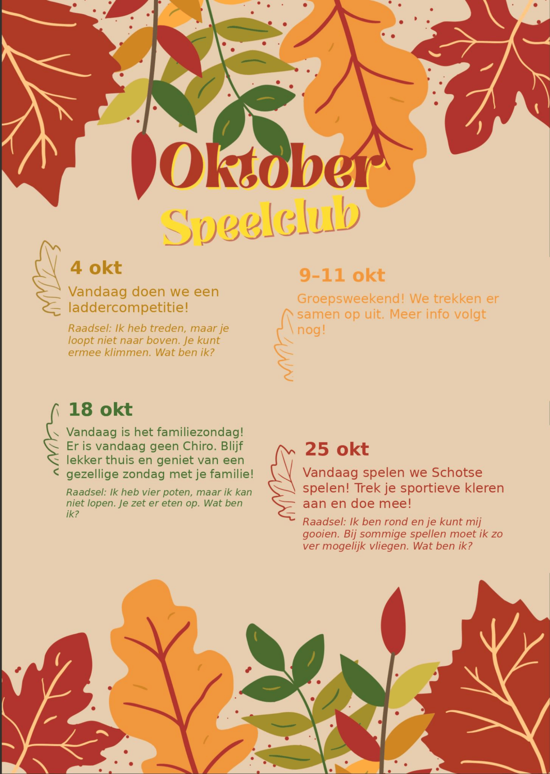 Speelclub maandboekje oktober